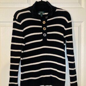 Lauren Ralph Lauren Women's Metallic Button Stripe Sweater- 100% Cotton - Size M